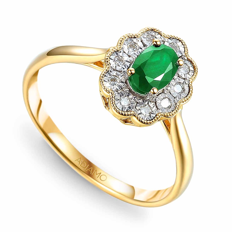 Pierścionek ze szmaragdem i diamentami (R63665 Y EM): 10 - zdjęcie: 1