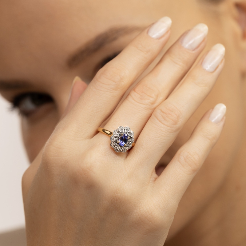 Pierścionek z tanzanitem i diamentami (R83432 Y T) - zdjęcie: 2