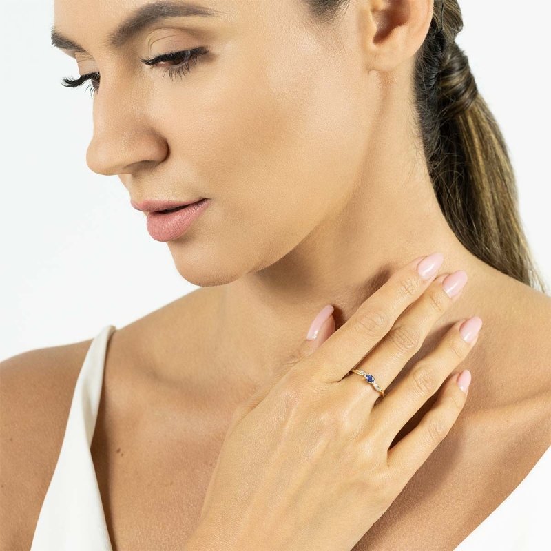 Pierścionek z szafirem i diamentami (R82444 Y SA): 8 - zdjęcie: 3