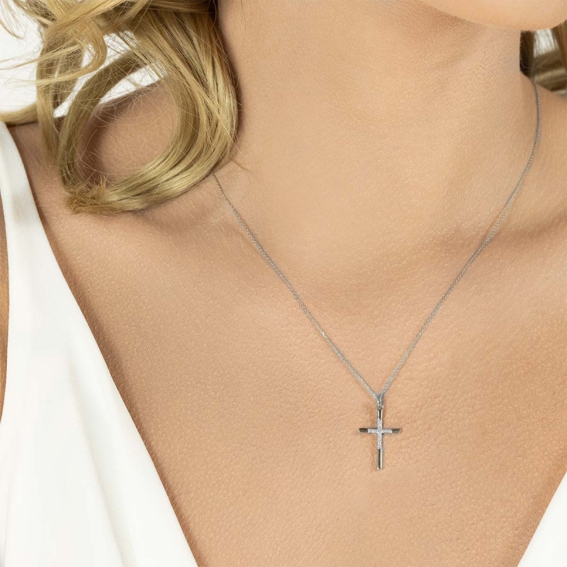 Zawieszka złoty krzyżyk z diamentami (P34339 W) - zdjęcie: 2