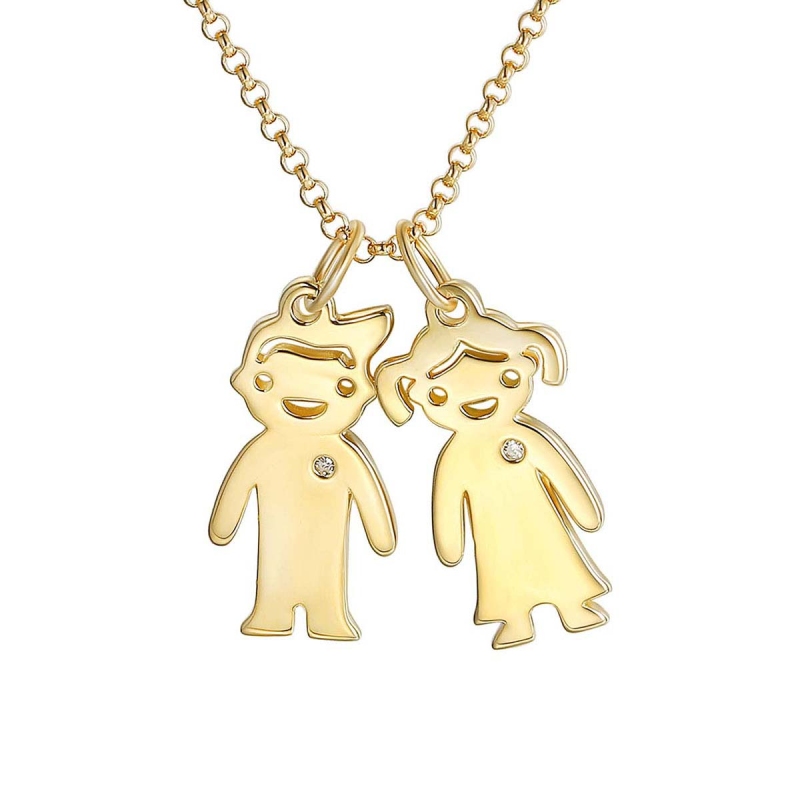 Naszyjnik złoty z diamentami - figurki dzieci (N09913) - zdjęcie: 1