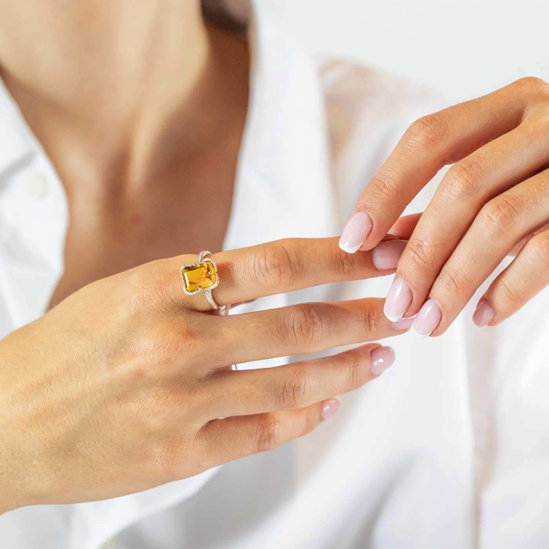 Pierścionek z cytrynem i diamentami (R89888 Y CT): 7 - zdjęcie: 2