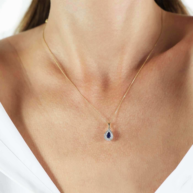 Zawieszka z szafirem i diamentami (P87498 YW SA) - zdjęcie: 2