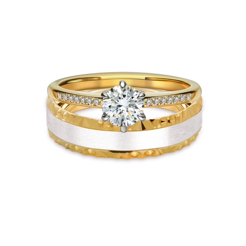 Obrączka ślubna damska, dwukolorowe złoto, trapezowa, 6 mm: 7 - zdjęcie: 3