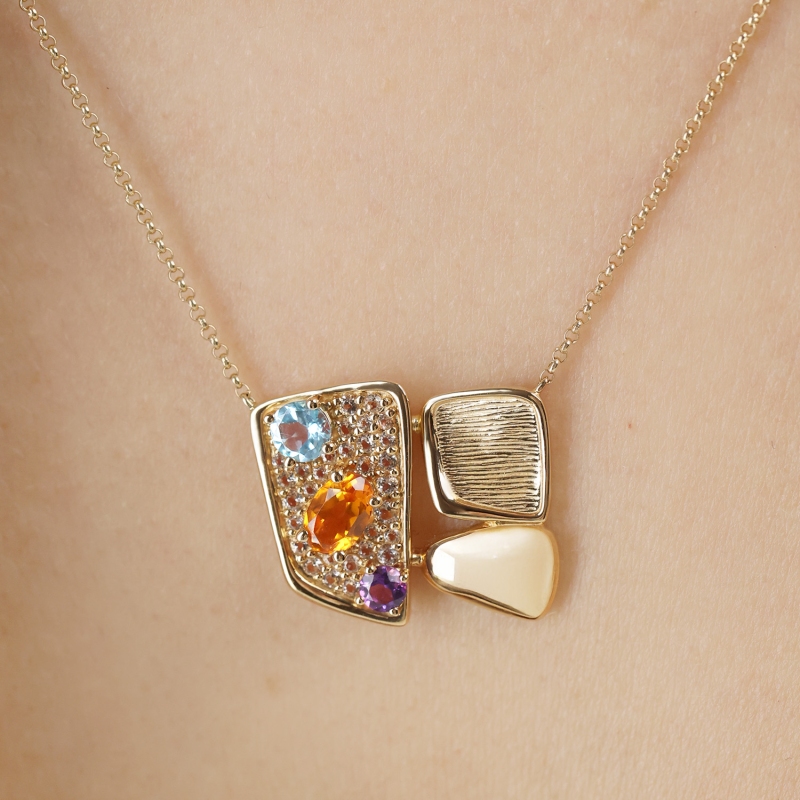 Naszyjnik z kolorowymi kamieniami (N12524 Y AM,BT,CT) - zdjęcie: 3