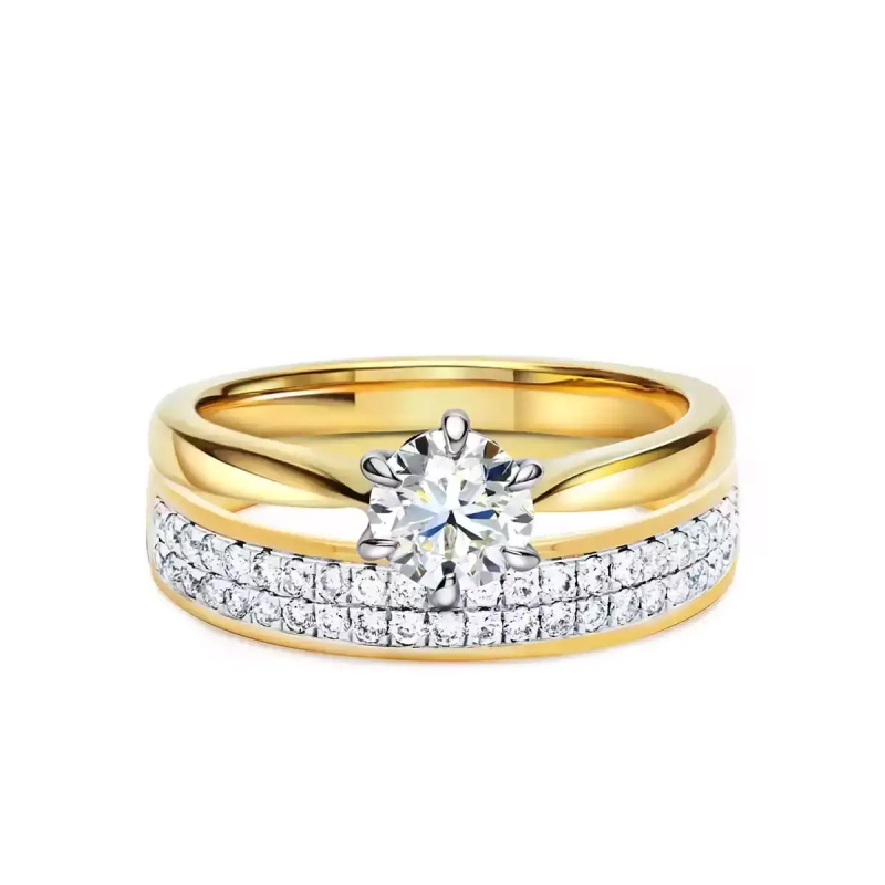 Obrączka ślubna, dwukolorowe złoto, diamenty, 4 mm: 7 - zdjęcie: 2