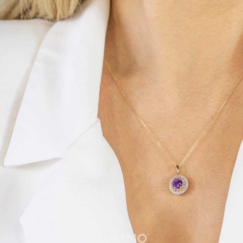 Zawieszka z ametystami i diamentami (P90184 Y AM) - zdjęcie: 2