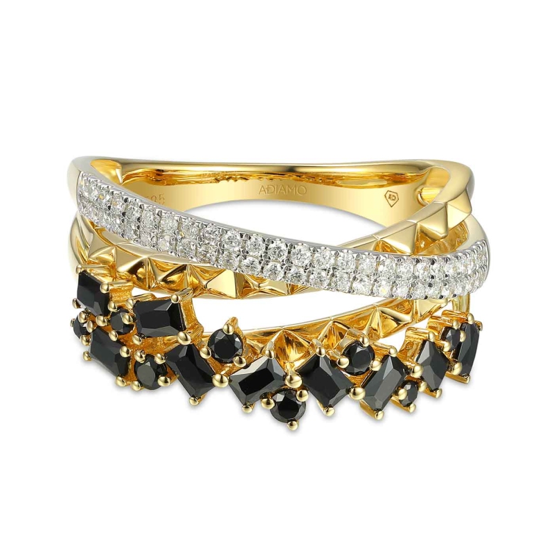 Pierścionek z czarnymi spinelami i diamentami (R86489 Y BSP): 7 - zdjęcie: 2