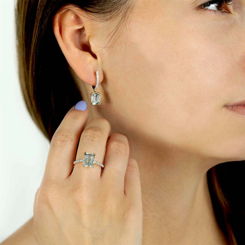 Kolczyki z akwamarynami i diamentami (E82483 Y A AQ) - zdjęcie: 2