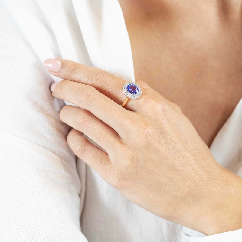 Pierścionek z tanzanitem i diamentami (R60405 YW T): 10 - zdjęcie: 2