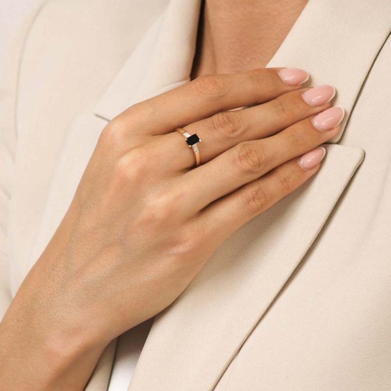 Pierścionek z czarnym agatem i diamentami (R84147 Y BAG): 7 - zdjęcie: 4