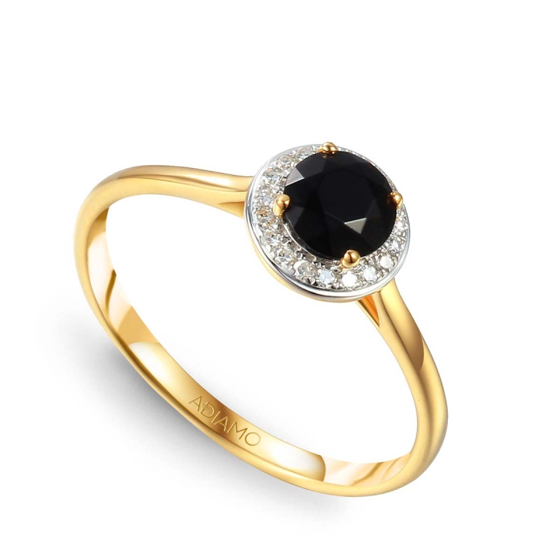 Pierścionek z czarnym agatem i diamentami (R62900 Y M BAG): 14 - zdjęcie: 1