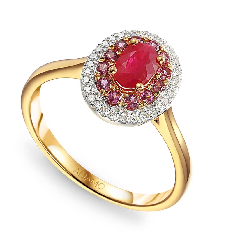 Pierścionek z rubinem, rodolitami i diamentami (R90189 Y RU): 10 - zdjęcie: 1