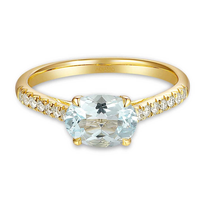 Pierścionek z akwamarynem i diamentami (R86650 Y AQ): 7 - zdjęcie: 4