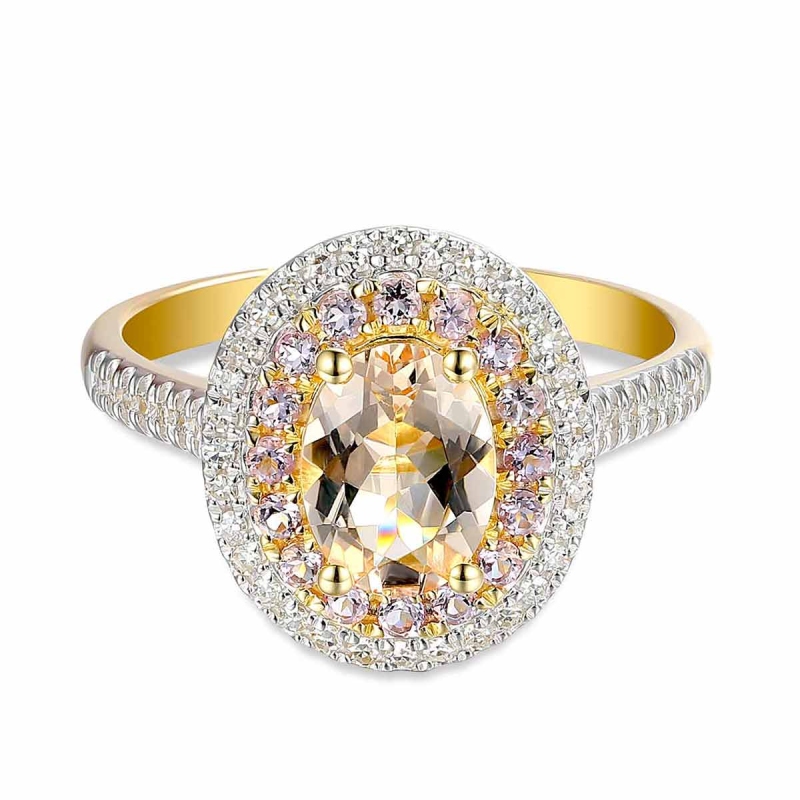 Pierścionek z morganitem, różowymi ametystami i diamentami (R88810 Y MR): 10 - zdjęcie: 3