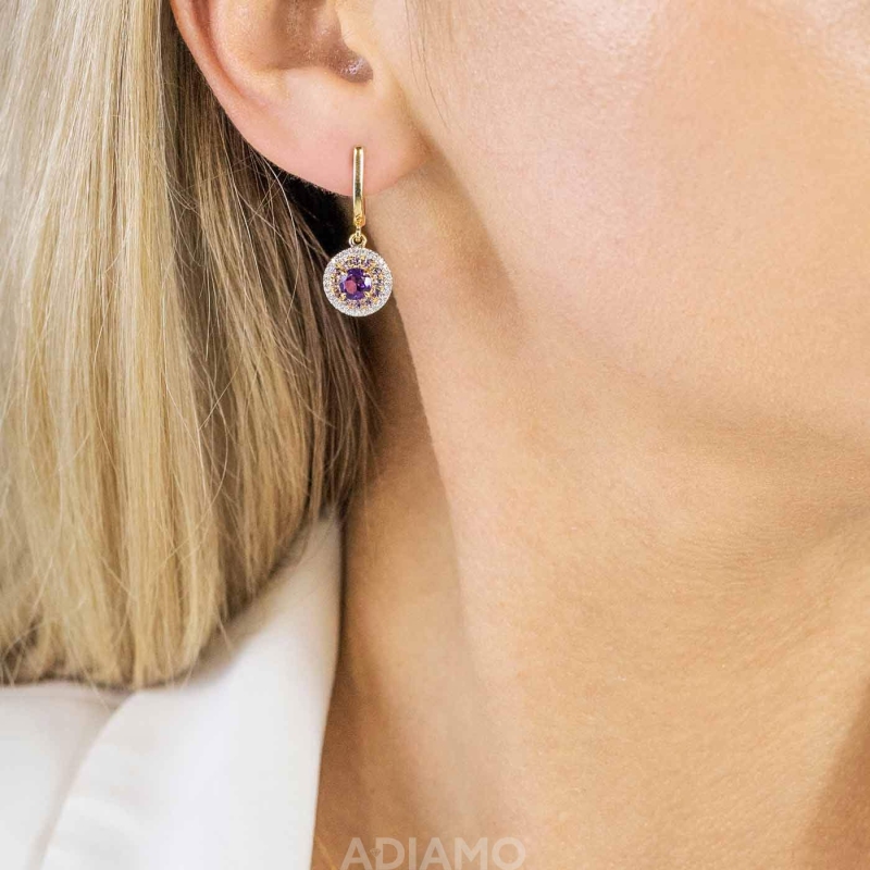 Kolczyki z ametystami i diamentami (E90184 Y A AM) - zdjęcie: 2