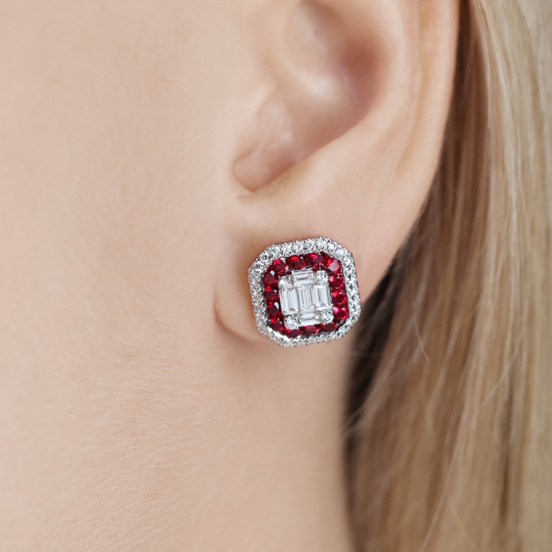 Kolczyki z rubinami laboratoryjnymi (E98892 Y P LGRU) - zdjęcie: 2