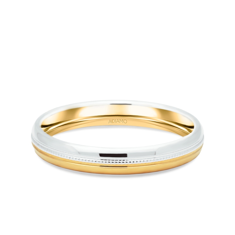 Obrączka ślubna męska, dwukolorowe złoto, półokrągła, 3 mm: 17 - zdjęcie: 1