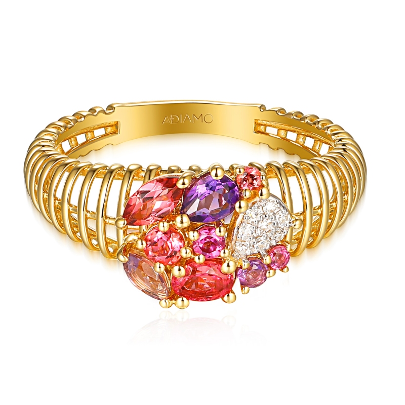 Pierścionek z kolorowymi kamieniami i diamentami (R99605 Y AM,PTR,RH): 15 - zdjęcie: 2