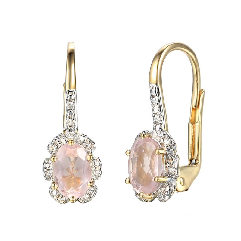 Kolczyki z różowymi kwarcami i diamentami (E67875 Y P RQ) - zdjęcie: 1