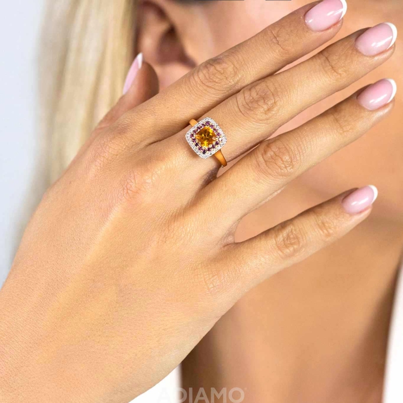 Pierścionek z cytrynem, rodolitami i diamentami (R90182 Y CT): 7 - zdjęcie: 2