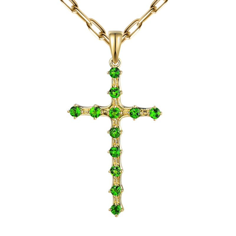 Zawieszka złota krzyż z diopsydami (P97685 Y CD) - zdjęcie: 1