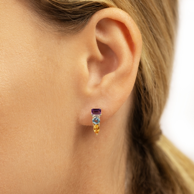 Kolczyki z kolorowymi kamieniami i diamentami (E94862 Y S) - zdjęcie: 2