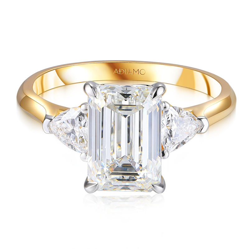 Pierścionek z diamentami laboratoryjnymi w szlifie szmaragdowym (R100735 YW LGD 3,01ct): 13 - zdjęcie: 3