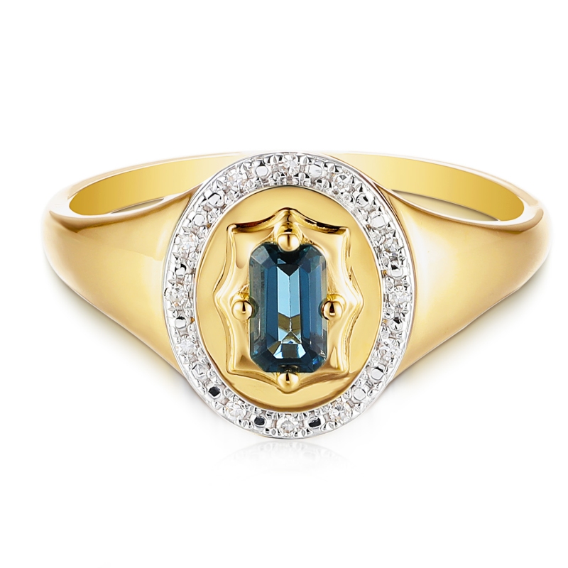 Sygnet z london blue topazem i diamentami (R93931 Y LBT): 10 - zdjęcie: 3