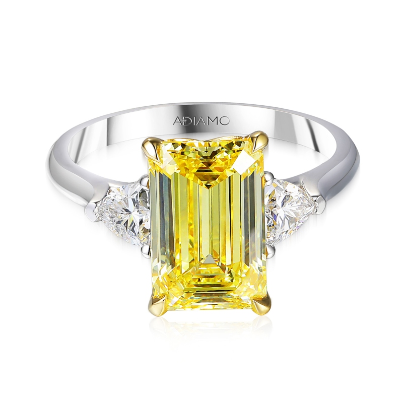 Pierścionek z żółtym diamentem laboratoryjnym w szlifie szmaragdowym (R100735 YW LGDYEM): 10 - zdjęcie: 2