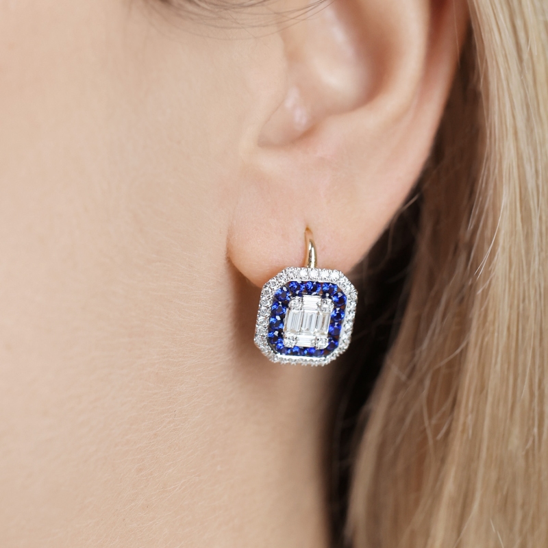 Kolczyki z szafirami laboratoryjnymi (E98892 Y P LGSA) - zdjęcie: 2