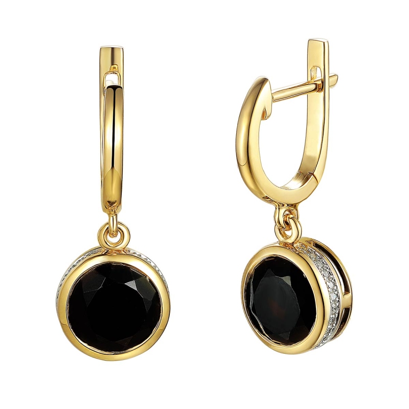 Kolczyki z czarnymi agatami i diamentami (E88486 Y A BAG) - zdjęcie: 1