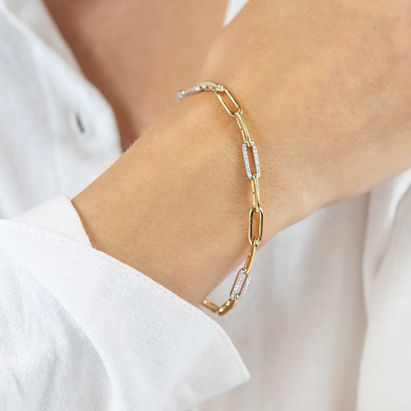 Bransoletka dwukolorowa z diamentami (B08580 YW) - zdjęcie: 2