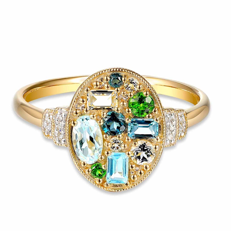 Pierścionek z kolorowymi kamieniami i diamentami (R91013 Y WT,BT,CD): 7 - zdjęcie: 3