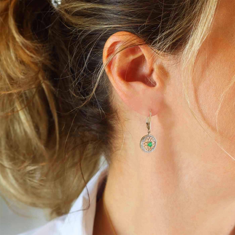 Kolczyki ze szmaragdami i diamentami (E86858 Y P EM) - zdjęcie: 2