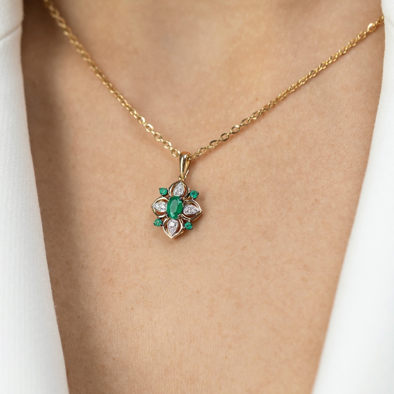 Zawieszka ze szmaragdami i diamentami (P98880 Y EM) - zdjęcie: 2