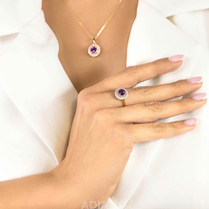 Pierścionek z ametystami i diamentami (R90184 Y AM): 7 - zdjęcie: 5