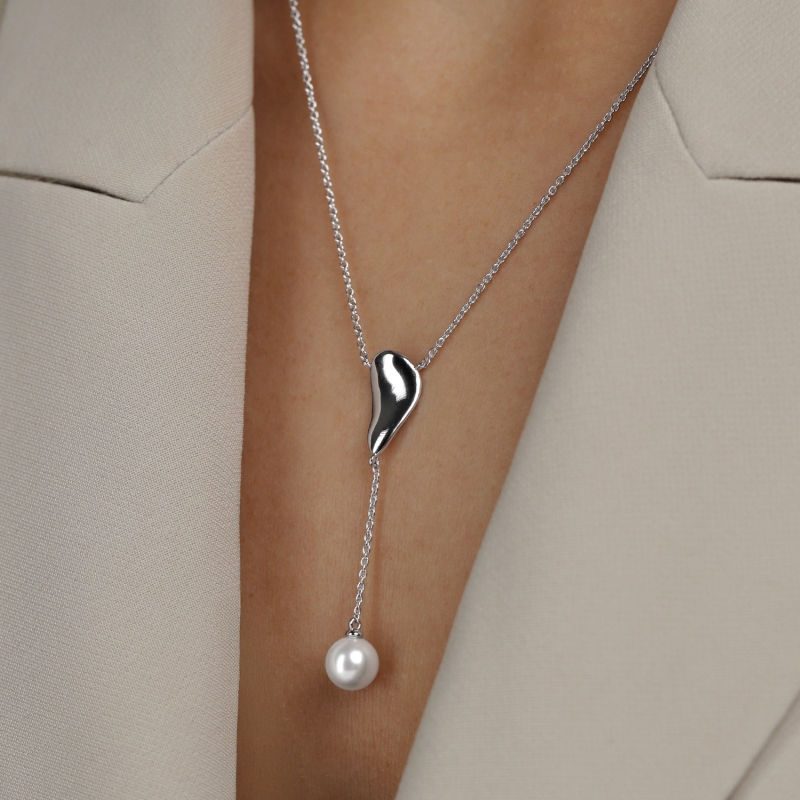 Naszyjnik srebrny z perłą (N12642 W PL 925) - zdjęcie: 2