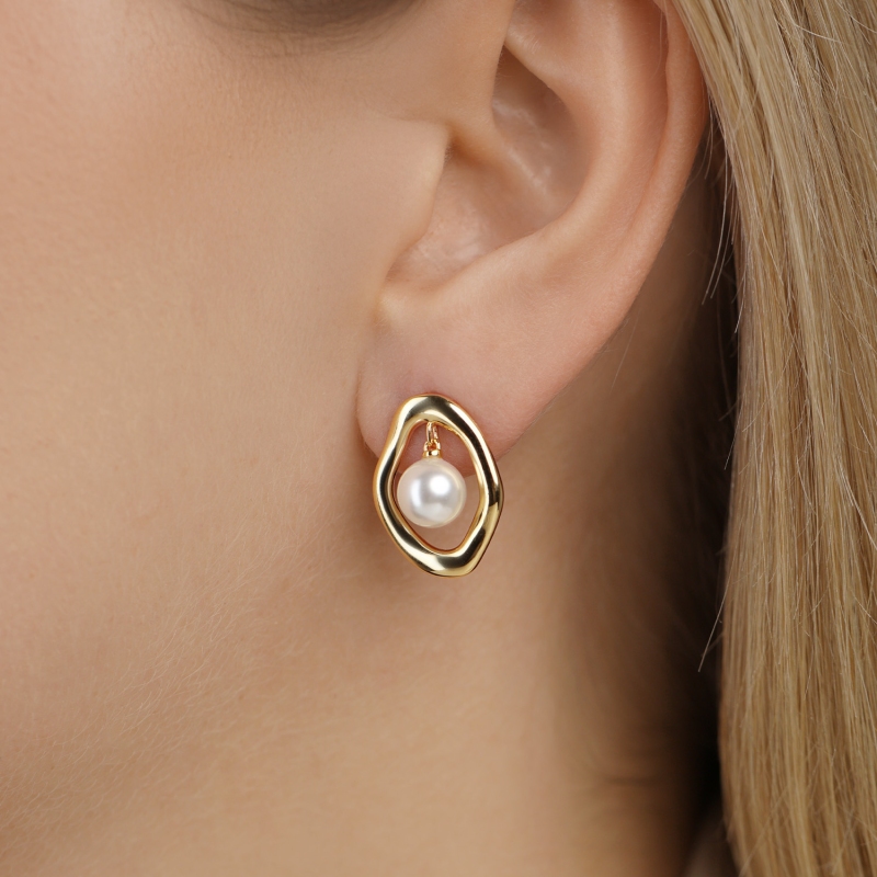 Kolczyki srebrne pozłacane z perłami (E100869 Y S PL 925) - zdjęcie: 2