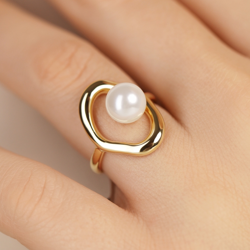 Pierścionek srebrny pozłacany z perłą (R100869 Y PL 925): 10 - zdjęcie: 5