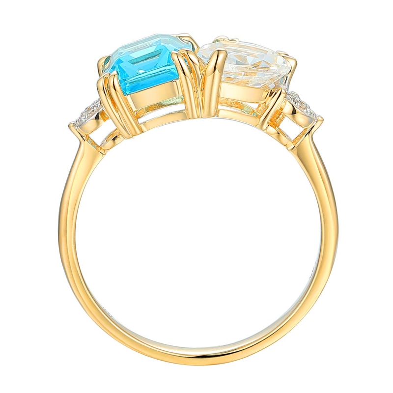 Pierścionek z niebieskim, białym topazem i diamentami (R93893 Y D BT): 7 - zdjęcie: 2