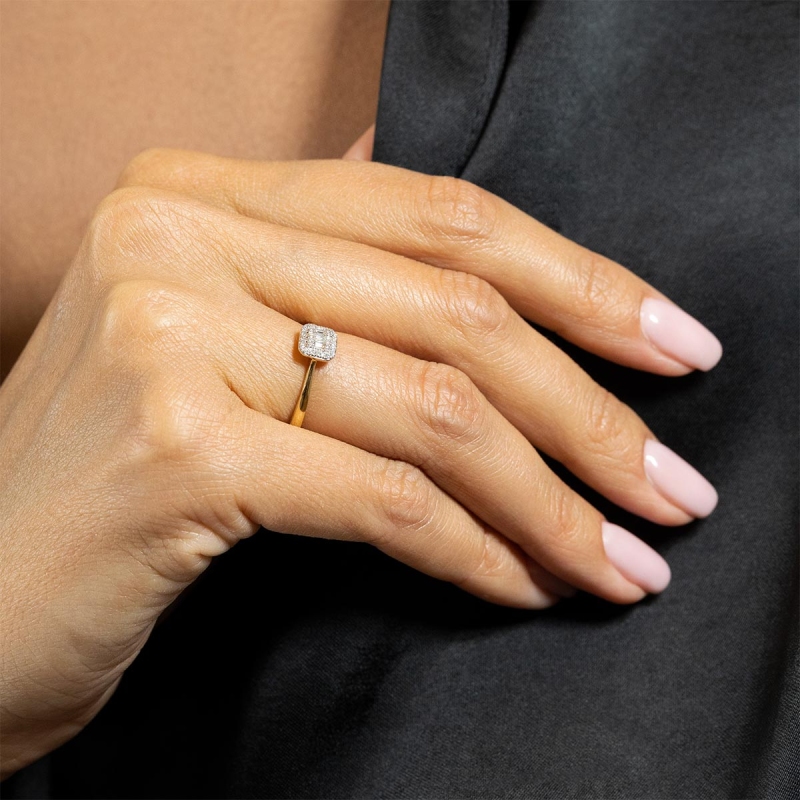 Pierścionek z diamentami, żółte złoto (R71618 Y) - zdjęcie: 2