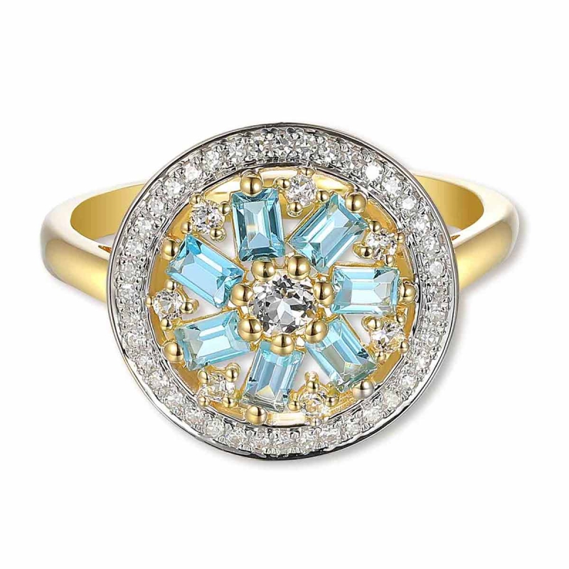 Pierścionek z niebieskimi i białymi topazami oraz diamentami (R90385 Y BT): 7 - zdjęcie: 3