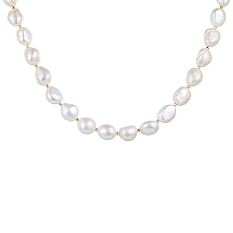 Naszyjnik złoty z perłami i diamentami (N12232 Y PL) - zdjęcie: 1