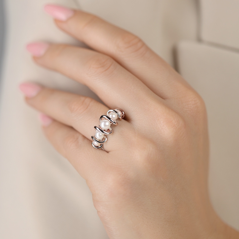 Pierścionek srebrny pozłacany z perłami (R100860 W PL 925) : 10 - zdjęcie: 2