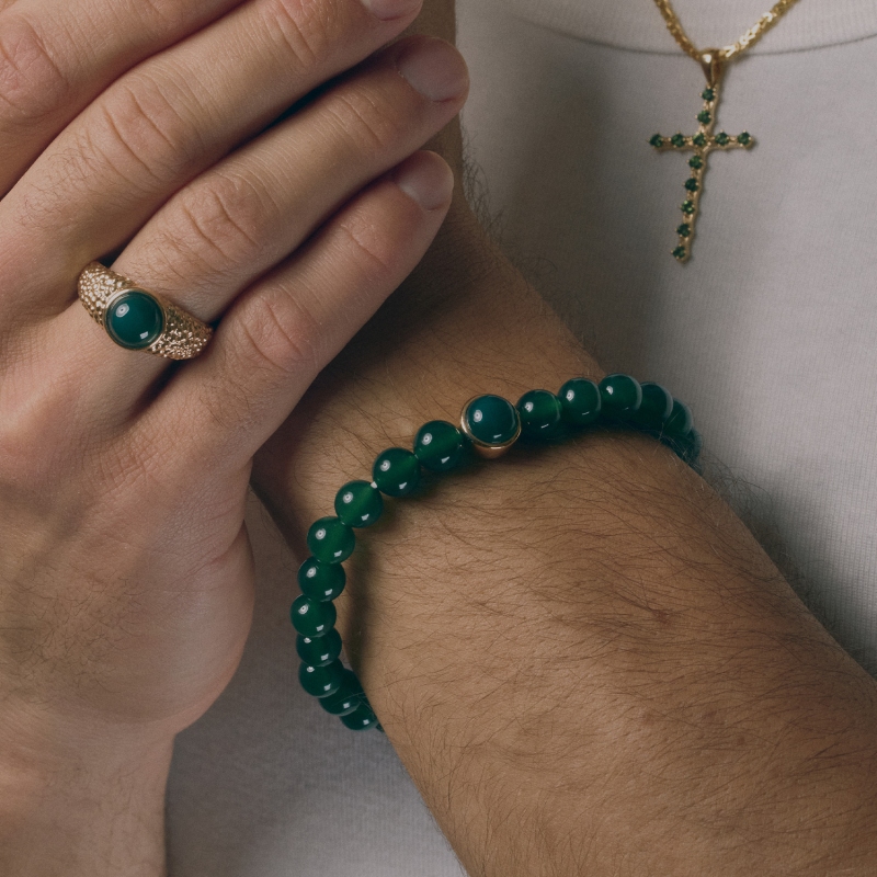 Sygnet złoty z zielonym agatem (R97687 Y GAG): 12 - zdjęcie: 5