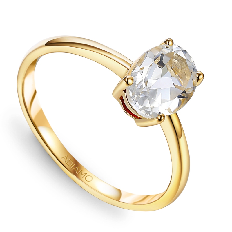 Pierścionek z owalnym białym topazem - zdjęcie: 1