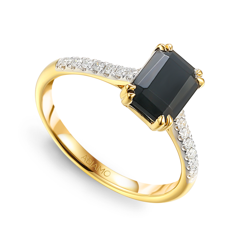 Pierścionek z czarnym agatem i diamentami (R82483 Y BAG): 10 - zdjęcie: 1