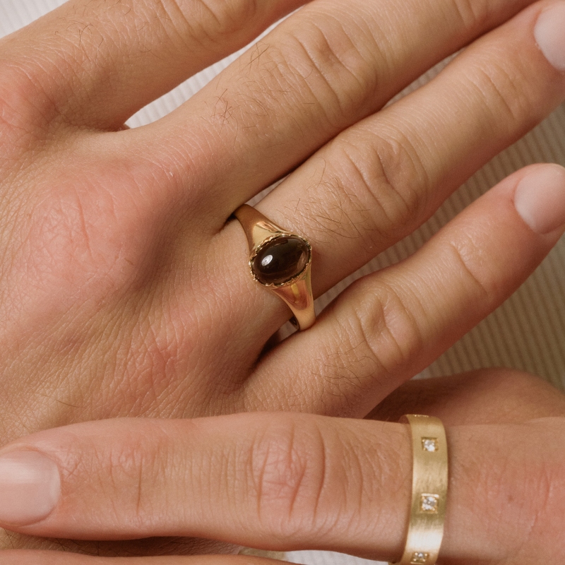 Sygnet złoty z kwarcem dymnym (R97688 Y SQ): 18 - zdjęcie: 4