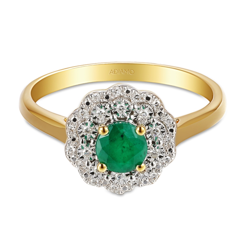 Pierścionek ze szmaragdem i diamentami (R94939 Y EM) - zdjęcie: 3